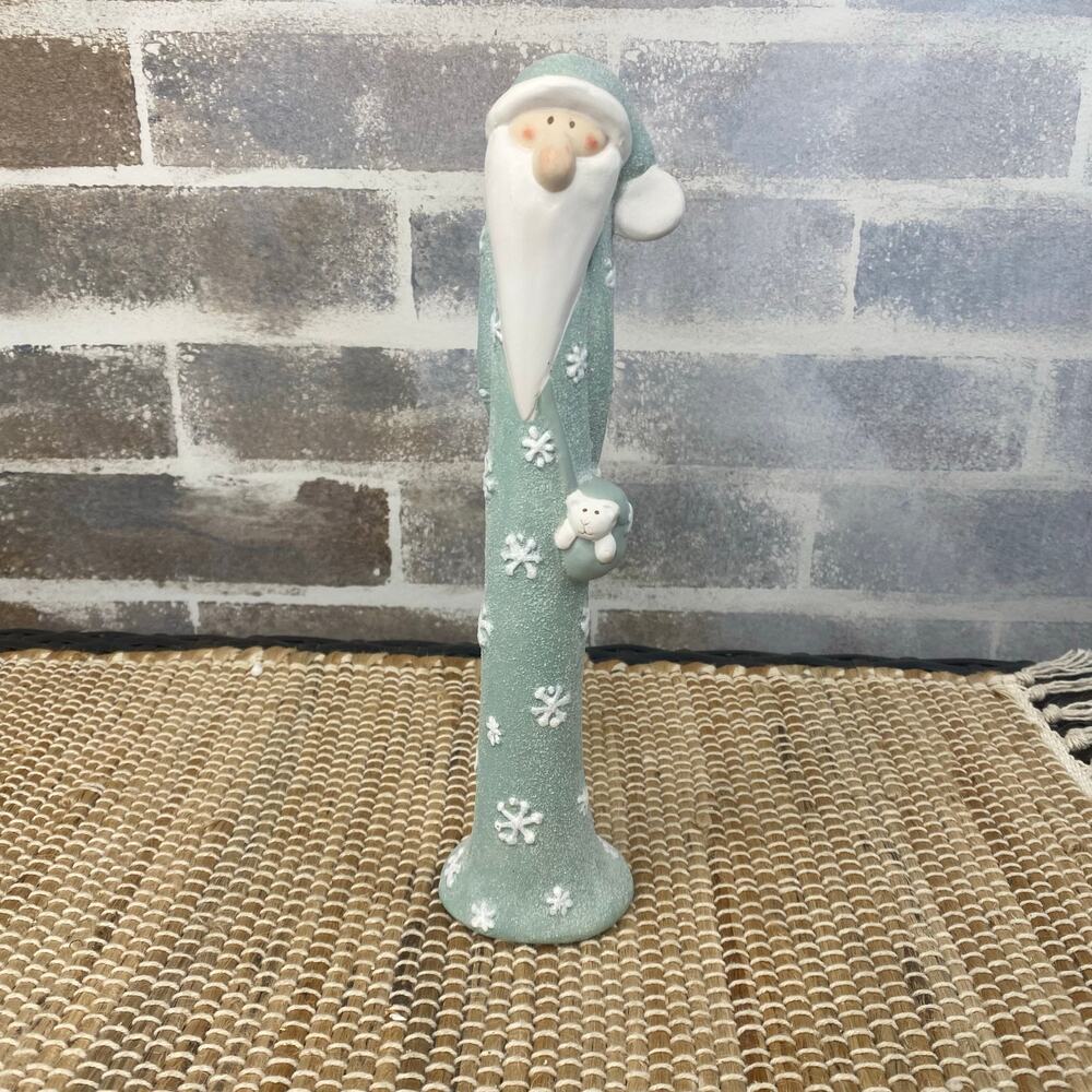 Glitter Santa Gnome Tabletop Christmas Decor Figurine Cat Snowflakes Ceramic 10"